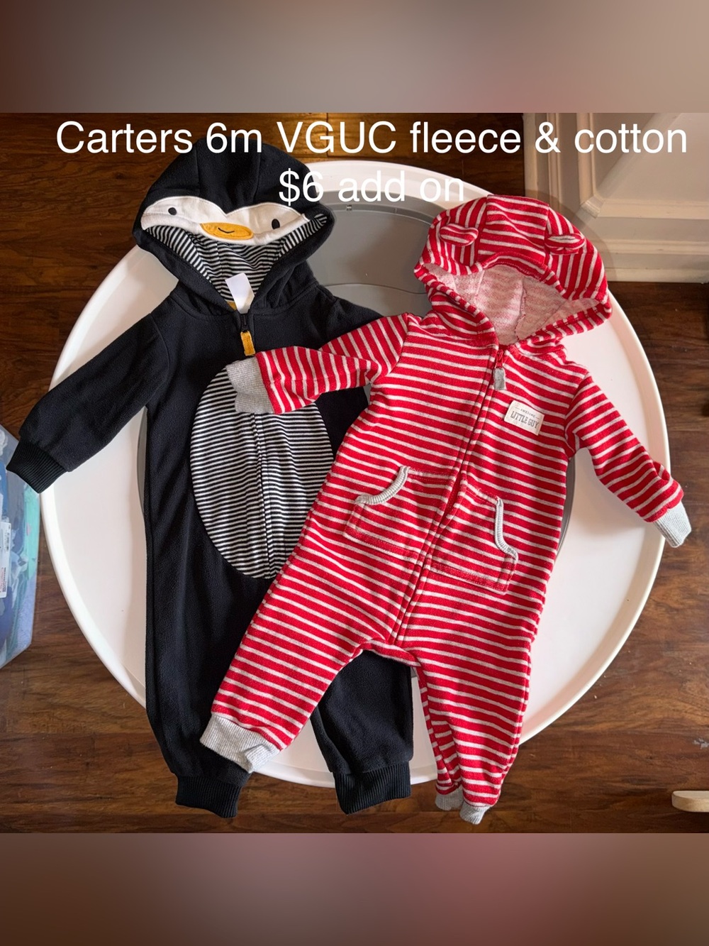 Carter's Red & White Striped Hooded One-Piece, Winter Coveralls